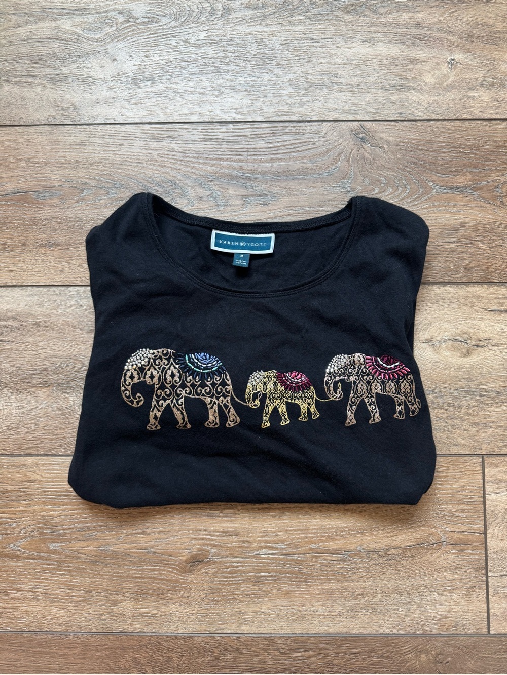 Y2K Karen Scott Embroidered Elephant Quarter Sleeve